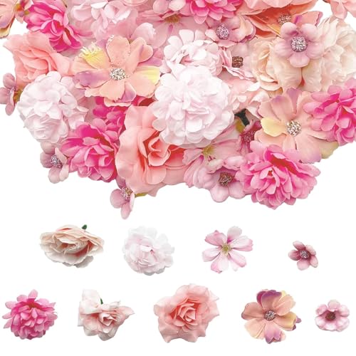 50 PCS Mini Pink Artificial Roses, Mixed Style Faux Flowers, Perfect for Gift Decoration, Cupcake Topper, Wedding, Home Decor, Dress Accents & DIY Crafts