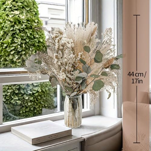 Timeless Spring Dried Floral Bouquet for Home, Wedding Tables and Events – Pampas Grass and Soft Greenery 17 Inch (Classic Beige) - color: Classic Beige