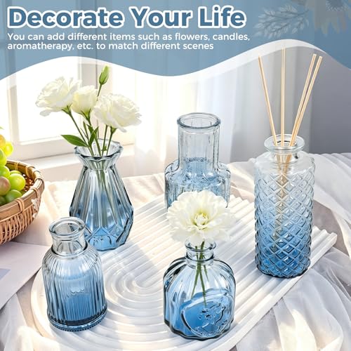 Babenest 12pcs Blue Small Bud Vase Set, Mini Gradient Glass Flower Vases in Bulk, Decorations Vintage Little Vase for Rustic Wedding Party Home Office Recepetion Centerpieces Table Decor - color: Blue, size: 12pcs