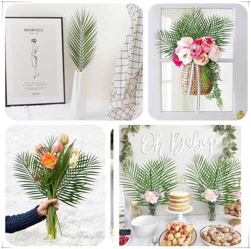 Artificial Palm Leaves, Fake Tropical Palm Stem Plastic Tree Leaf Greenery Plants Faux Areca Stems Jungle Boston Decoration for Indoor Outdoor Wedding Birthday Party Arrangement Table DIY Decor 12 Pcs - color: Palm Leaves Stems / 12 Pcs