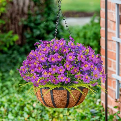 36 Pcs Artificial Flowers for Outdoors, Faux Artificial Plants UV Resistant Fake Plants Outside for Planter Porch Window Home Patio Yard Garden Decor (Mixed Purple) - color: Purple, size: 36 Pcs