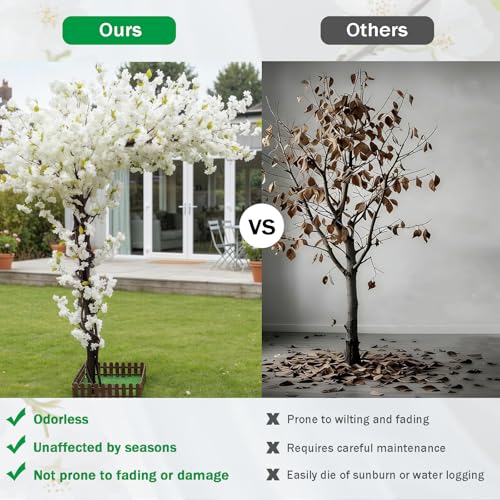Artificial Cherry Blossom Trees, 8.2ft White Faux Cherry Blossom Tree Fake for Indoor Outdoors for Wedding Party Office Shopping Hotel Restaurant Living Room Home Decor,White-8.2x8.2ft - size: 8.2x8.2ft