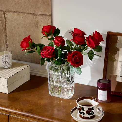 AmyHomie 48PCS Red Roses Artificial Flowers, Realistic Fake Velvet Rose Bulk with Bendable Stems for DIY Wedding Bouquets, Centerpieces, Home, Party, Valentine’s & Mother’s Day Decor - color: Red