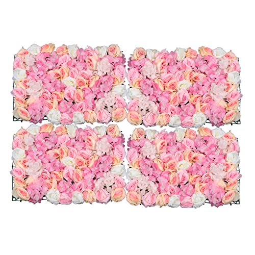 16"x 24" Artificial Flower Wall Panels,Flower Wall Mat Silk Flower Panels for Outdoor Garden Backyard Fence Fence Privacy Screen and Indoor Wall Decor (4Pcs Pink+Champagne+White) - color: 4Pcs Pink+Champagne+White