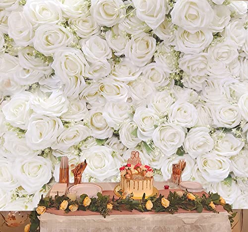 INRUI White Rose Floral Photography Backdrop Rose Theme Valentines Day Bridal Shower Party Decorations Banner (7x5FT) - size: 7x5FT