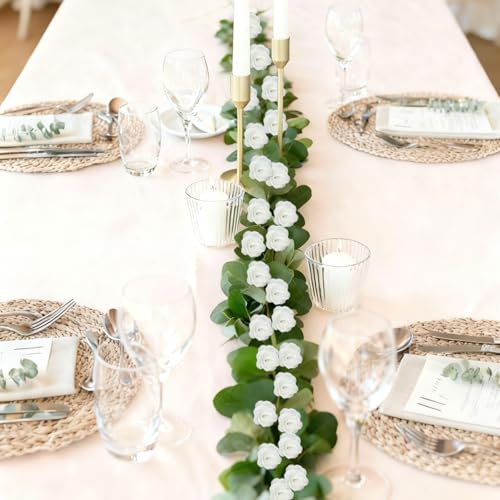 4Pcs Artificial Rose Vines Faux Flowers Garland with Green Leaves Fake Hanging Floral Plants for Home Bedroom Garden Decor,Christmas Anniversary Wedding Birthday Party Decoration (White) - color: White, size: 4Pcs-small rose