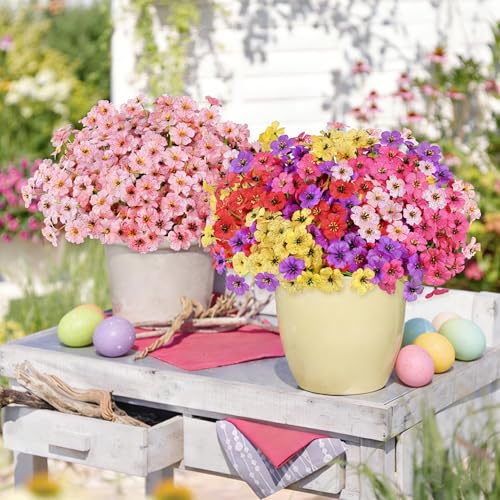 AmyHomie 20 Bundles Artificial Flowers for Outdoor Outside Spring Summer Decoration UV Resistant Faux Flowers No Fade Fake Plastic Plants Garden Porch Window Box Decorating (Pink) - color: Pink, size: 20