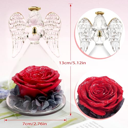 Miofula Gifts for Mom Birthday Gifts for Women, Preserved Flowers Rose in Glass Angel Figurines, Fresh Flowers for Delivery Anniversary Forever Real Roses Gifts for Mothers Grandma Her Wife Girlfriend - color: Red Starry Sky