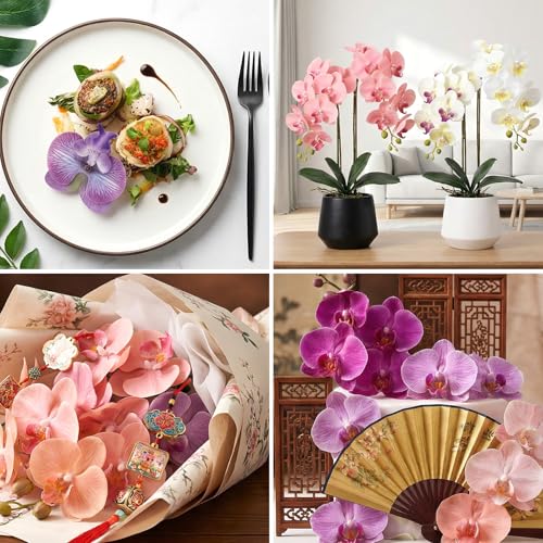 12PCS Fake Orchid Fabric Flower Heads 3.5in Artificial Orchids Flowers Heads for DIY Crafts Home Wedding Party Photography Props Decoration
