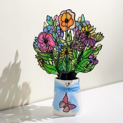 Lovepop Garden Glow Suncatcher Bouquet - 3D Stained Glass Flower Bouquet for Her, Wife, Mom, Girlfriend (Anniversary, Birthday, Mother's Day, Thank You) 12" - Blank Notecard & Envelope Included - color: Garden Glow Suncatcher Bouquet
