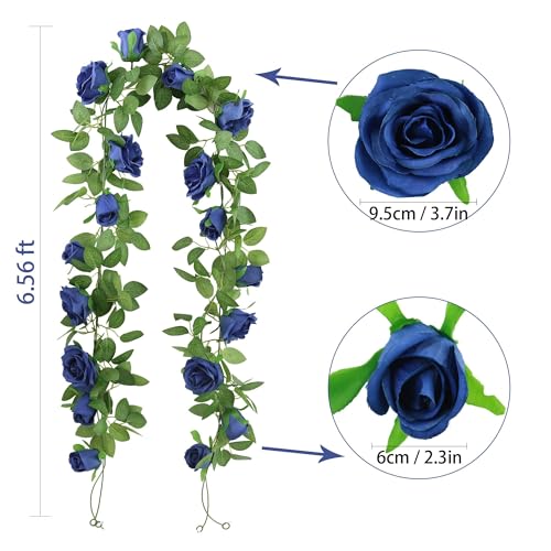 Felice Arts 2 Pack Royal Blue Artificial Rose Vine Each 6.5FT Fake Flower Garland Hanging Rose Garland for Wedding Flowers Table Arrangement Birthday Ceremony Room Graduation Decor - color: Royalblue