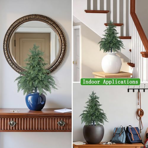 Yangrass 2 Pack 24" Cypress Topiary Trees Artificial Outdoor with Ground Spike, UV Resistant Fake Shrubs Bushes Faux Cedar Pines Trees, Real Touch Faux Evergreen Plants for Home Front Porch Garden - color: Cypress