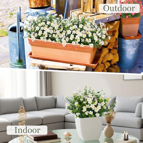 SJL Artificial Spring Flowers, 12 Bundles No Maintenance Faux Flowers for Outdoor Planters, Fake Greenery Durable Faux Floral Bundle for Porch Living Room Office Garden Ornament(White) - color: Bundle White-flower