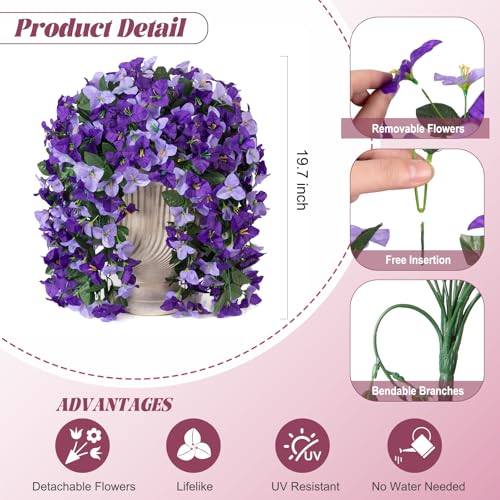 INXUGAO 2 pcs Artificial Faux Bougainvillea Flowers Plants for Outdoor Outside Summer Decoration, Fake Silk UV Resistant Long Trailing Vines for Front Door Porch Planter Balcony (Purple Dark Purple) - color: Purple Dark Purple