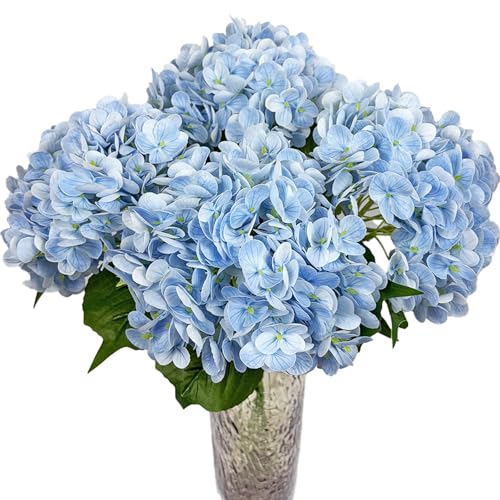 3Pcs 21in Hydrangea Artificial Flowers, Latex Real Touch Hydrangeas Bouquets, Lifelike Large Fake Artificial Flowers for Home Office Wedding Party Arrangements Decor (Blue) - color: Blue
