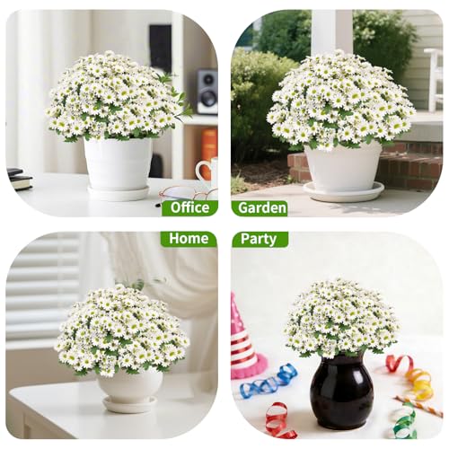 12 Bundles Artificial Daisies Flowers Outdoor Fake Plants White Daisy Fake Foliage Greenery Faux Plants for Graves Hanging Outside Planter Window Box Wedding Decoration (Creamy White) - color: Creamy White