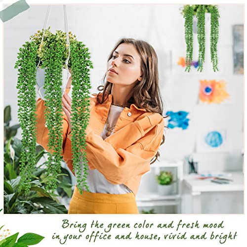 Janinka 16 Pcs Artificial Succulents Bulk Hanging Plants 24 Inches Large Fake String of Pearls Fake Plants Wall Greenery Decor for Garden Indoor Outdoor Decoration