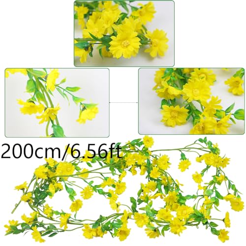 CISDUEO Artificial Daisy Flowers Vine Silk Wildflower Garland Spring Fake Flower Vine Hanging Ivy Yellow Daisy Flowers Green Leaves for Wall Party Wedding Arch Floral Decor Indoor Outdoor Ceremony - color: Yellow