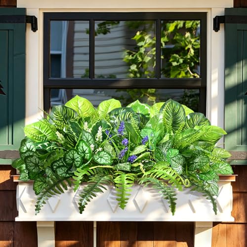 Livole Artificial Plants Outdoor UV Resistant, Realistic Faux Plants Artificial Greenery Large Bunches Fake Plants for Porch Patio Garden Spring Summer Home Decor (Large 12pcs) - size: 12 Pcs