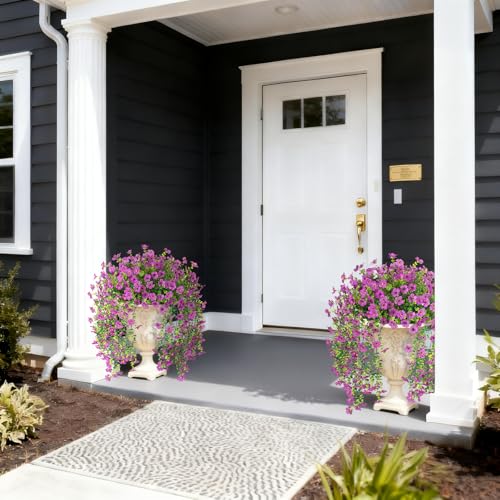 Hrobek 4 PCS Artificial Hanging Plants Flowers for Outdoor Srpring Summer Decoration, Fake Realistic Daisy Eucalyptus for Outdoors, Faux Plastic Greenery Long Vine Indoor Wall Patio Porch Decor - color: A-light Purple