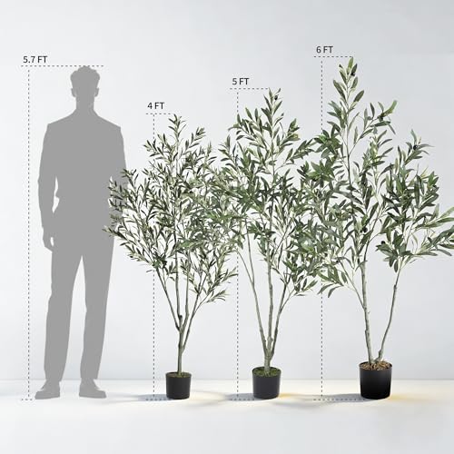 Garvee 6FT Artificial Olive Tree, Fake Olive Tree with Realistic Leaves and Fruits, Faux Floor Plant in Pot for Indoor Outdoor Home Living Room Office Garden Decor, Housewarming Gift