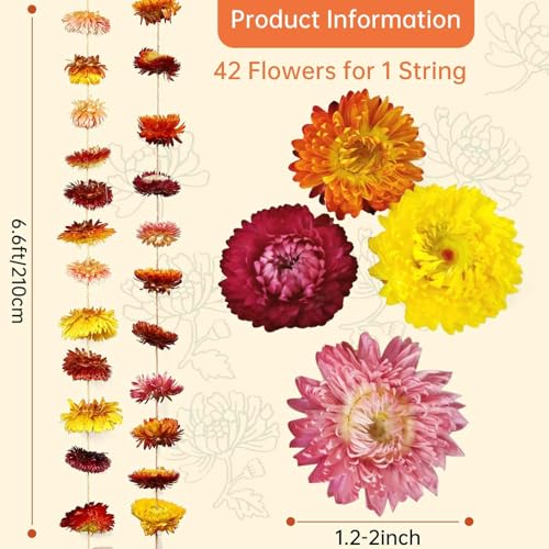 Christmas Decorations - 6.6ft Dried Flowers Garland Real Daisy Sunflower Garlands Dry Flower Chain with 42 Colorful Flower Heads for Boho Home Wedding Party Wall Hanging Bridal Window Indoor Decor