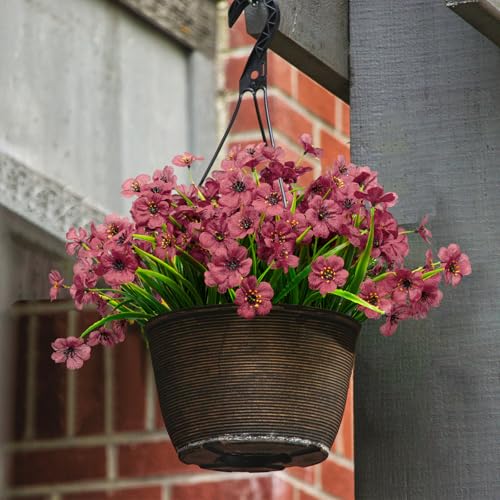 LikSoor 21 Bundles Artificial Outdoor UV Resistant Flowers No Fade Fake Outside Flowers Plastic Greenery Faux Shrubs Garden Porch Window Box Home Decoration (Wine Red) - color: Wine Red