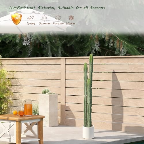 UV Resistant 5ft Large Artificial Cactus with White Decorative Planter, 60in Realistic Faux Cacti Indoor, Lifelike Fake Cactus Plant for Indoor & Outdoor Home Office Store Porch Patio Garden Decor - color: White Decorative Planter, size: 5ft