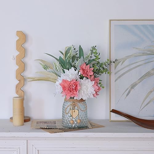 Faux Flowers with Vase,Artificial Silk Flowers in Vase, Fake Plant Eucalyptus and Willow,Flower Arrangement for Home Farmhouse Dining Table Centerpiece Decorations Coffee Table Decor (Dusty Pink) - color: Dusty Pink