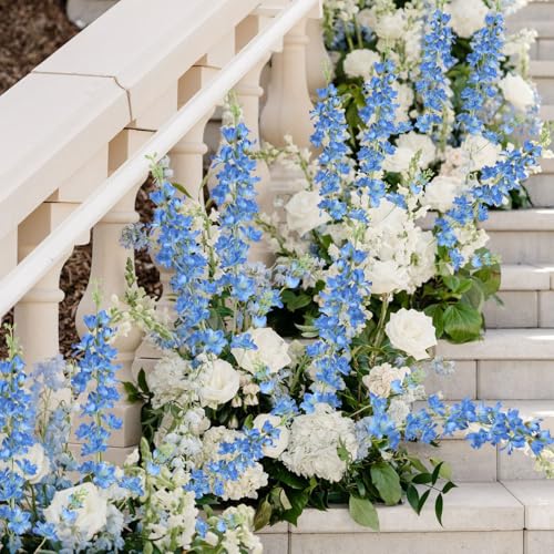 8PCS Delphinium Artificial Flowers 33.5'' Blue Faux Larkspur Flowers Long Stem Artificial Flowers for Tall Vase Home Wedding Garden Table Centerpieces Decor(Blue) - color: Blue