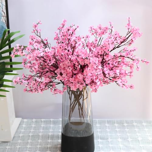 1PCS Artificial Long Gypsophila Colorful Plum Blossom Home Bouquet Faux Flowers Autumn Garden Party Decoration (Pink-1PCS) - color: Pink-2pcs