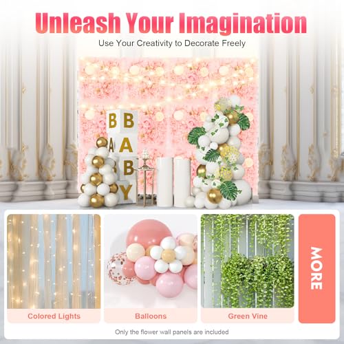 12Pcs Artificial Flower Wall Panel 15" X 15" Flower Wall Decor Backdrop Panels Floral Backdrop Wall Faux Flower Panel for Home Party Wedding Photo Backgdrop Decor (Pink, Champagne) - color: Pink, Champagne