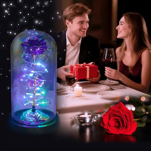 Childom Mothers Day Flowers Gifts for Mom from Daughter Son,Birthday Gifts for Women Mom Grandma Wife,Flowers for Delivery Prime,Rotating Purple Light Up Rose in A Glass Dome,Wedding Valentines Gifts - color: Rotating Purple Colorful Large