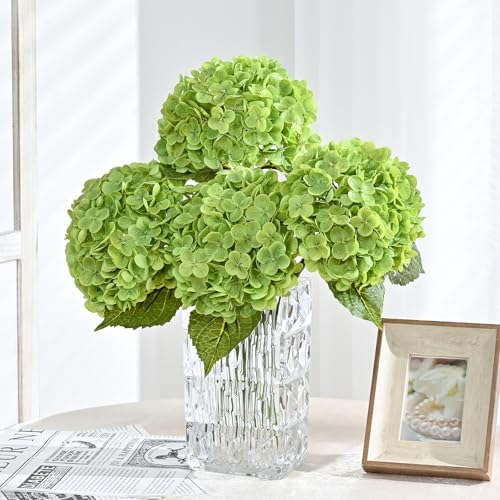 MARTINE MALL 3Pcs 21in Hydrangea Artificial Flowers, Latex Real Touch Hydrangeas Lifelike Large Hydrangea Flowers for Home Decor Party Arrangements Wedding Bouquets Centerpieces (Dark Green) - color: Dark Green, size: 3Pcs