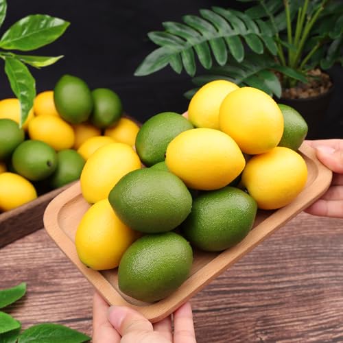 Gresorth 24 pcs Artificial Lemons and Limes for Decoration Fake Fruit Realistic for Home Party Bathroom Birthday Classroom - MINI Size (2.2 inch) - color: Green + Yellow