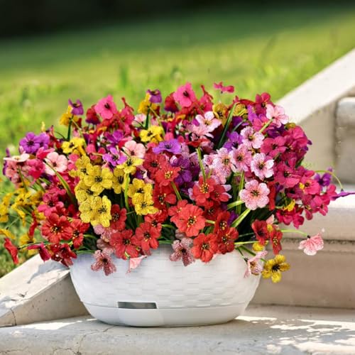 20 Pcs Plastic Flowers for Outdoors, Fake Outdoor Artificial Flowers for Outdoors UV Resistant, Fake Plants Artificial Plants Outdoor Plastic Plants, Silk Faux Spring Flowers for Outside - color: Spring, size: 20Pcs
