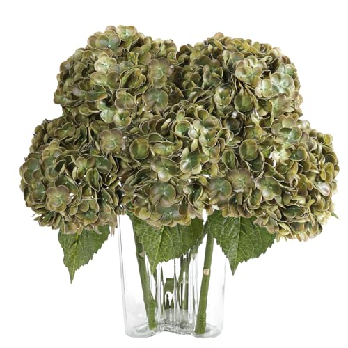 Coferset 4pcs Olive Green Lifelike Hydrangea Artificial Flowers 22inch Real Touch Faux Hydrangea Flower Stem for Home Party Wedding Floral Filler Arrangements Ceterpieces Bouquets - color: Olive Green, size: 4pcs
