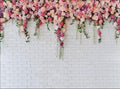 8x6ft Loral Wall Backdrop White Brick Flower Background Pink Rose Wedding Backdrop Romantic Garden Party Decoration for Bridal Shower Baby Shower Birthday Photo Booth - size: 8x6ft
