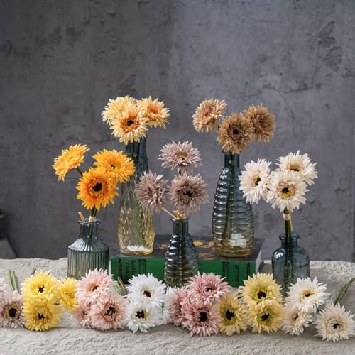 Artificial Gerbera Daisy Flowers, Vintage Silk Fake Daisies Real Touch PU Stems Faux Realistic Wildflowers Flowers Bouquet for Indoor Outdoor Wedding Party Table Centerpiece Floral Décor Orange 12 Pcs - color: Gerbera Daisy - Oranger - 12 Pack