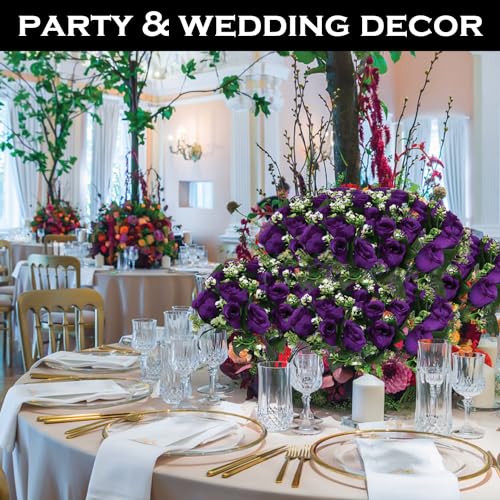 Artificial Purple Roses, 16" Bush with Gyp & Foliage 24 Flower Heads- Wedding Grave Home Decoration & Christmas - color: Purple