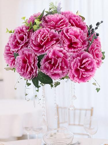 108pcs Carnation Head Flowers with Stem, Purple Artificial Flowers Carnations Bulk, Lavender Silk Carnation Fake Flower for Wedding Bouquet Centerpieces Tables Grad Party Cemetery Gravesite Decor - color: Purple