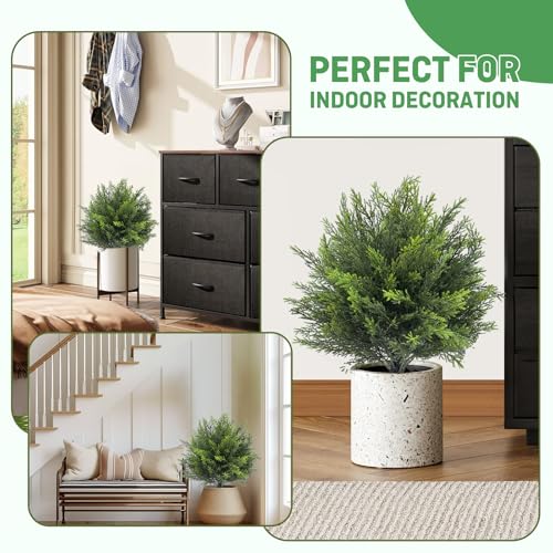 Artificial Topiary Cedar Tree Set of 2 Fuax Cypress Trees 26'' Artifcial Boxwood Bushes with Ground Spike UV Protection Fake Shrubs for Front Porch Balnocy Garden Decoration