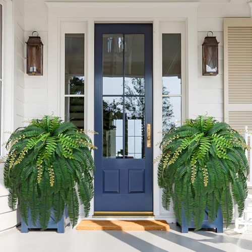 Livole 67" Fake Ferns Large Artificial Plants Outdoor, Artificial Ferns for Outdoors Large Faux Boston Fern with 99 Branches Realistic UV Resistant for Planter Home Garden Porch Hanging Decor, 1 Pcs - size: 67"-99 Branches-1 Pcs