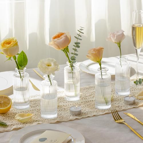 ComSaf Small Bud Vases Set of 12, 5.2 inch Glassl Bud Vase in Bulk, Mini Flower Vase for Centerpiece, Vintage Decorative Vase for Flowers, Wedding, Christmas, Home Decor, Housewarming Gift (Clear) - size: 12 Pcs