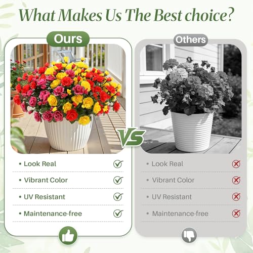 Alupssuc 8 Large Bundles Artificial Flowers for Outdoors Spring Decoration, UV Resistant Faux Flowers Silk Camellia Realistic Fake Flowers for Yard Planter Porch Balcony Garden, RedFuchsiaYellow - color: Red Rose Yellow
