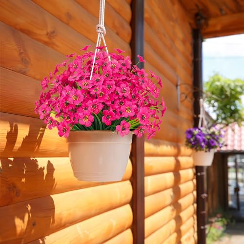 21 Bundles Outdoor Artificial Flowers UV Resistant Fake Silk Flowers No Fade Faux Plastic Plants Garden Porch Window Box Decoration(Rose Red) - color: Rose Red