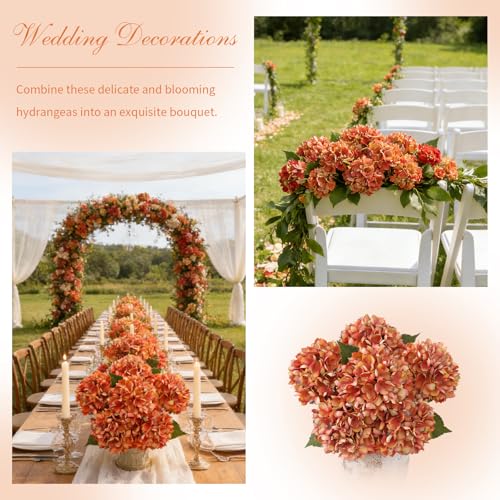6PCS 21 Inch Lifelike Artificial Silk Hydrangea Flowers, Large Fake Hydrangea Flowers Bouquet with Stems, Full Faux Hydrangea for Home Decor Wedding Table Party Office Decor(Dusty Orange) - color: Dusty Orange