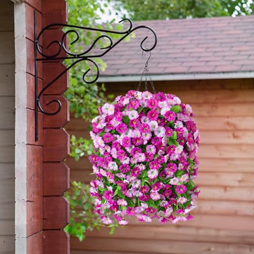 Ammyoo Artificial Fake Hanging Flowers Basket for Spring Decor, Faux Silk Flower in Planter for Summer, Outdoor Artificial Floral for Home Porch Yard(Double Lotus) - color: Double Lotus