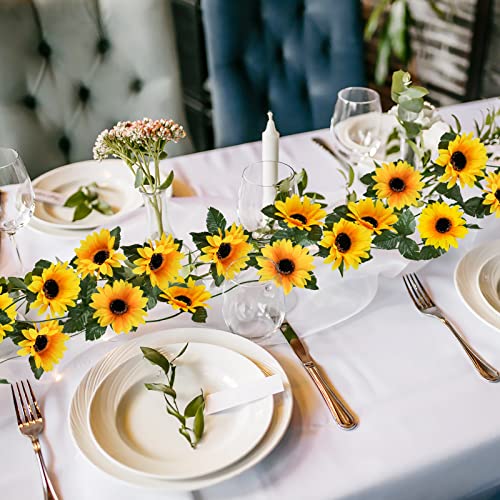 Uieke 10 Pack Artificial Sunflower Garland, 8.2ft/Pcs Silk Sunflowers with Green Leaves, Flowers Vines for Room Home Kitchen Garden Wedding Arch Bridal Baby Shower Party Outdoor Decor - size: Medium