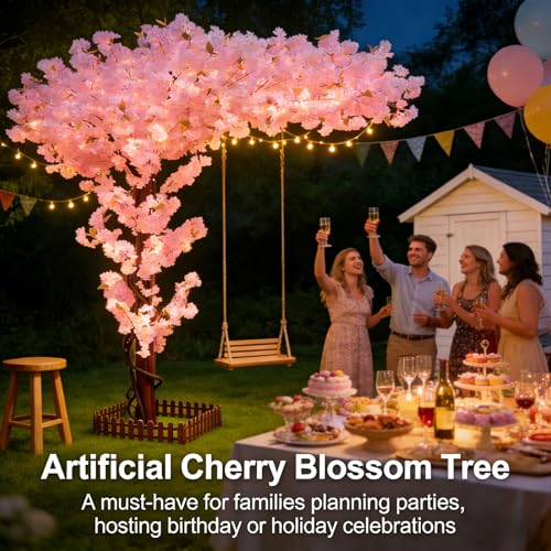 Pink Tall Artificial Cherry Blossom Trees 6ft for Indoor Outdoors,Faux Fake Cherry Blossom Tree for Wedding Party Living Room Office Shopping Hotel Restaurant Home Decor - color: Pink, size: 5ft 11in